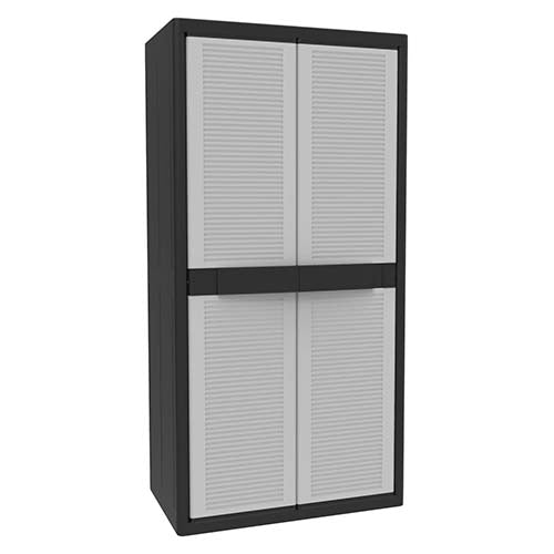 TERRY Jumbo Cab 3900 Qblack Armario escobero 2 puertas, muy espacioso, divisor vertical y 4 estantes (3 pequeños y 1 grande que ocupa toda la anchura), Gris/Negro, 89,7x53,7x180 cm | maxjardin