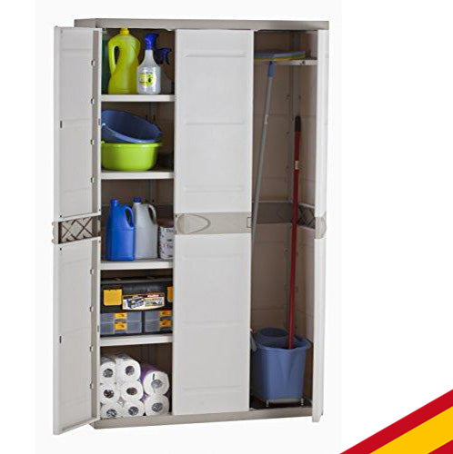 Armario alto de 3 puertas con escobero Titanium Beige, 105x44x176 cm. (HLKRQ). Plastiken