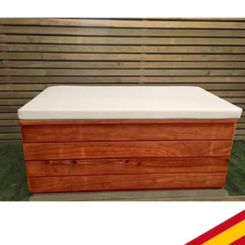 Baúl Banco marrón de Madera tratada para Exterior + Cojín. Totalmente Montado (100x50x40 cm). AD servicios | maxjardin