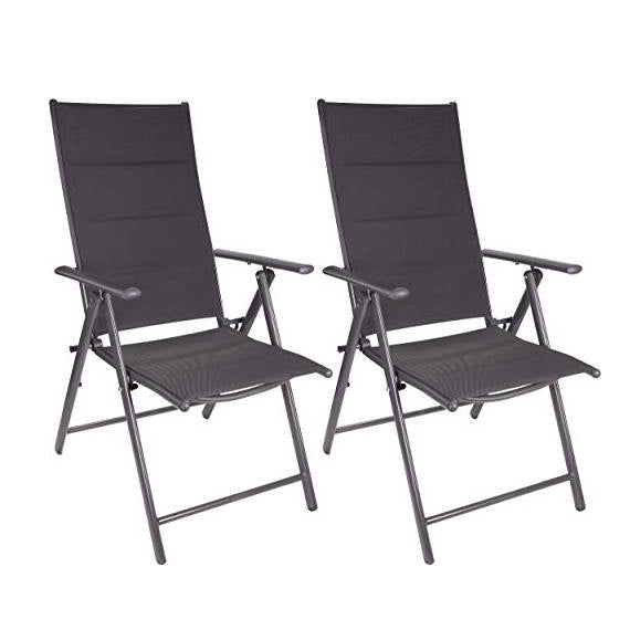 Juego x2 Sillas Jardín Riva con Respaldo Alto Regulable Plegable en 7 Posiciones Resistentes a la Intemperie Gris Plateado. BRUBAKER
