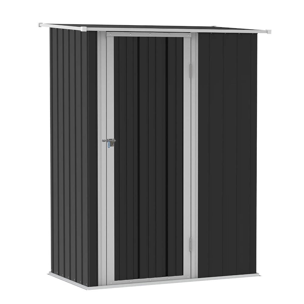 Vista general del Cobertizo para Herramientas de Acero Galvanizado para Jardín o Terraza color gris oscuro 142x84x189 cm. Outsunny | maxjardin