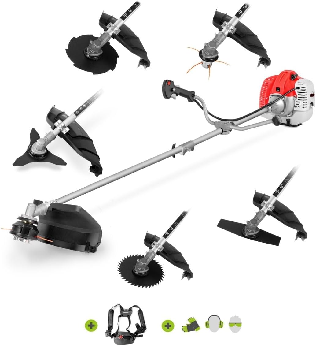 Desbrozadora de gasolina de 65cc y 4,9cv 2 en 1 con Potente Detalle con varios cabezales y accesorios. GGT650X-2 GREENCUT | maxjardin