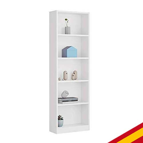 Estantería Juvenil 6 baldas, Librería Vertical, Modelo I-Joy, Acabado en Color Blanco Artik, Medidas: 180 cm (Alto) x 52 cm (Ancho) x 25 cm (Fondo) Habitdesign | maxjardin