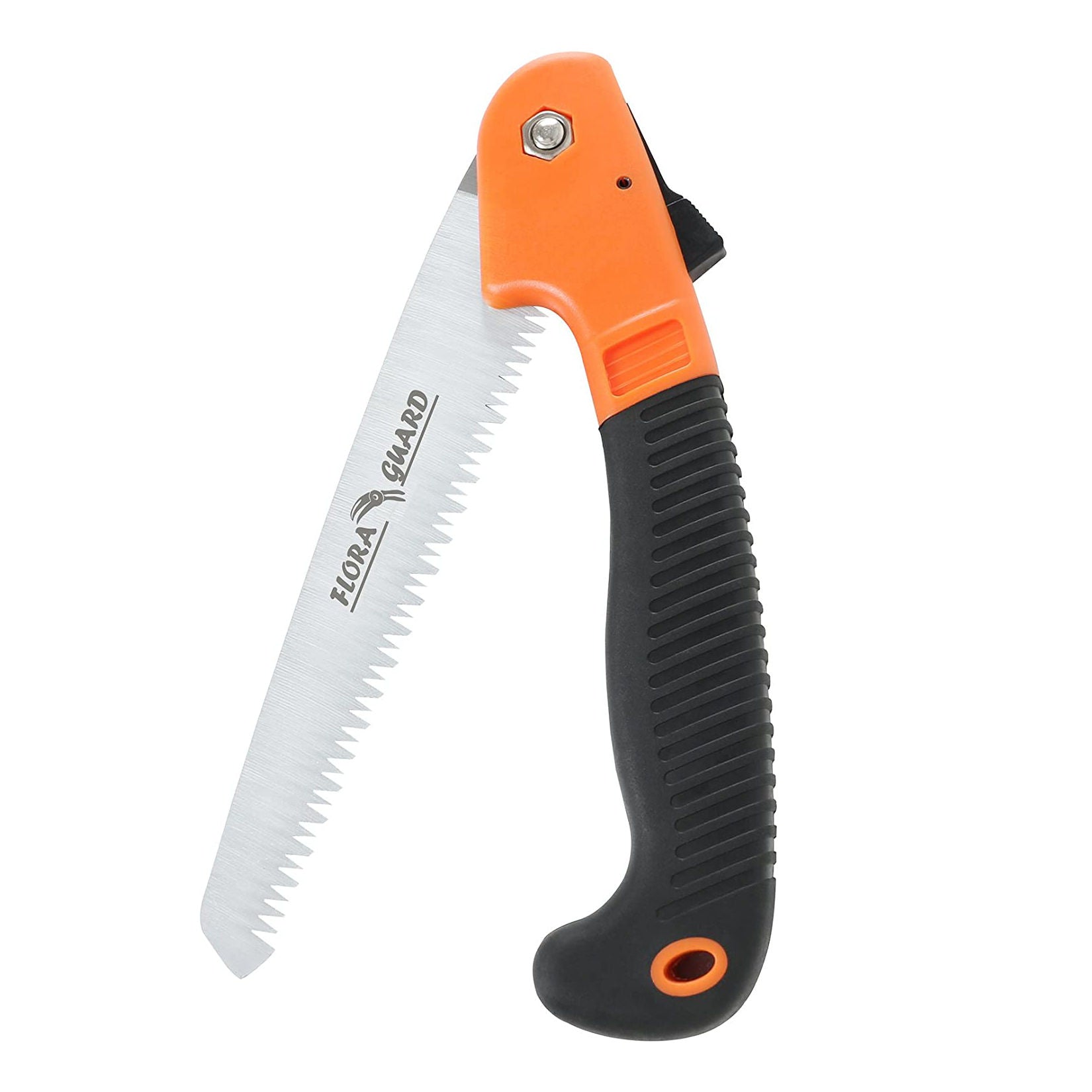 Sierra de Mano Plegable para Poda con mango negro y naranja. FLORA GUARD