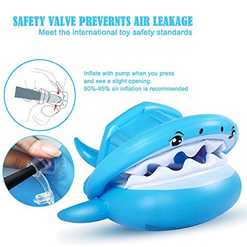 Válvula de seguridad del Flotador para Bebé de 6-36 Meses con Sombrilla Ajustable para Piscina con diseño de tiburón de Flyboo