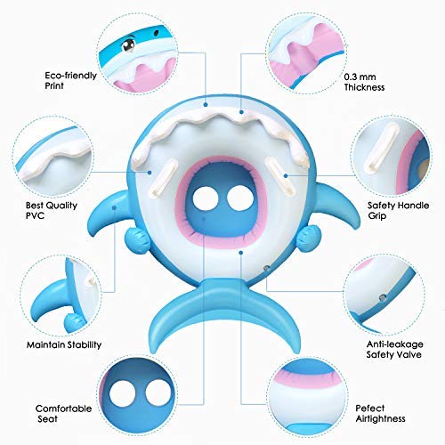 Características del Flotador para Bebé de 6-36 Meses con Sombrilla Ajustable para Piscina con diseño de tiburón de Flyboo