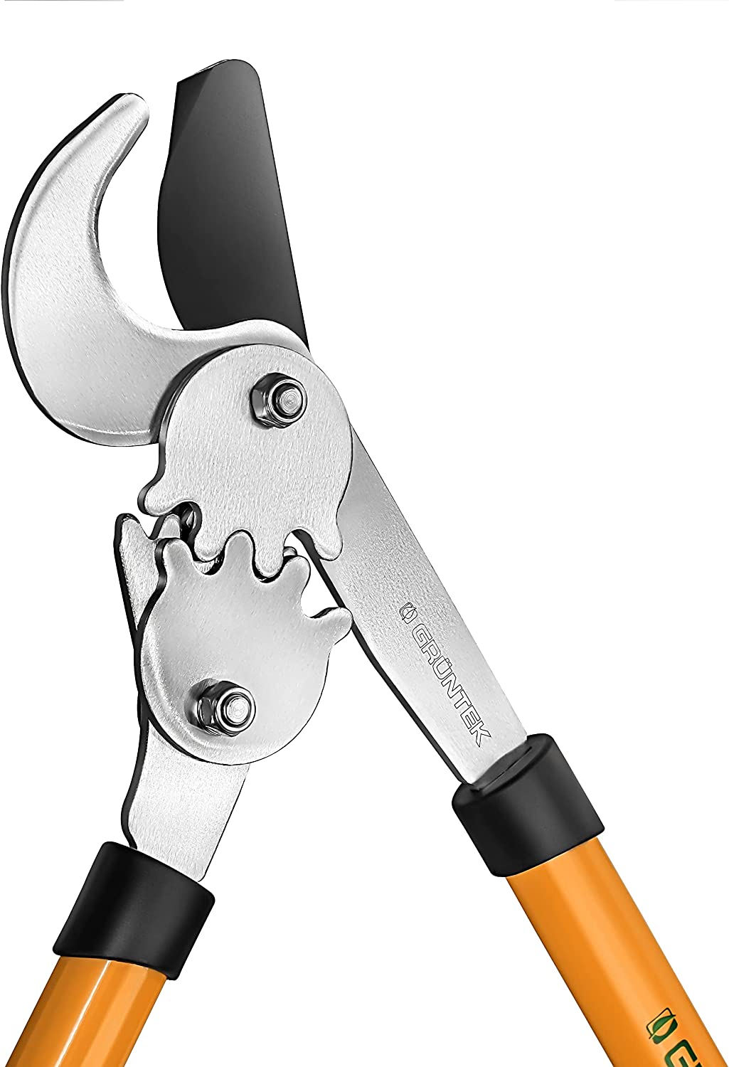 Detalle de la Tijera de podar a 2 Manos T-Rex 76cm Cortarramas hasta Ø 5cm. Hoja Bypass 67mm. con Doble Engranaje. GRÜNTEK