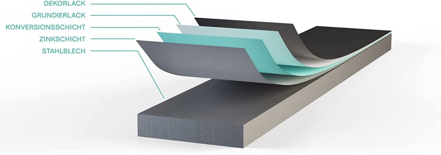 Detalle de la composición de la Caja de Almacenamiento para Exterior de acero Resistente con Tapa para exterior - Ahorra Espacio - 135x65x69 cm, Vista general con tapa abierta color gris antracita. Benni-Boy ILESTO