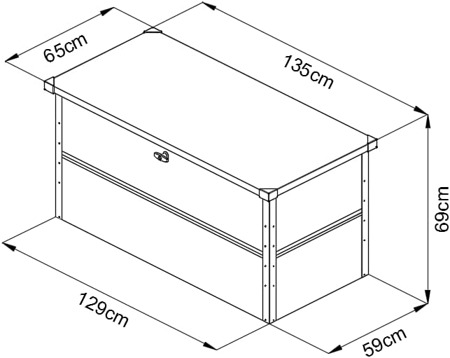 Medidas de la Caja de Almacenamiento para Exterior de acero Resistente con Tapa para exterior - Ahorra Espacio - 135x65x69 cm. Benni-Boy ILESTO