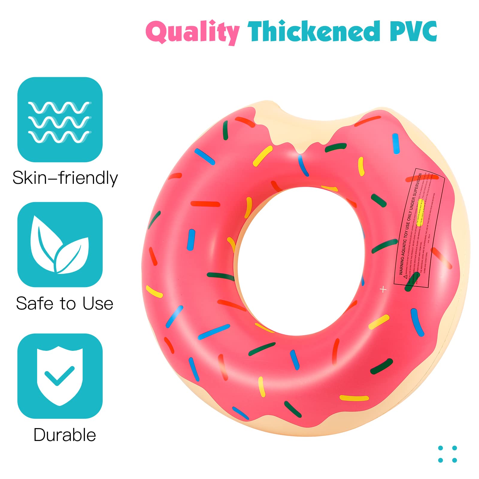 Características del flotador Infantil con diseño de donut mordido sobre fondo blanco