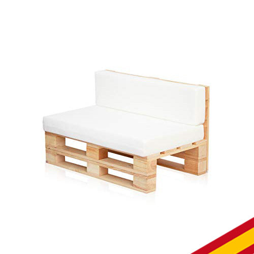 Conjunto Sofá DE PALETS + Set Cojines (Asiento + Respaldo) (100X60, Blanco Transpirable). Hecho en España por PALETS TALAVERA SL