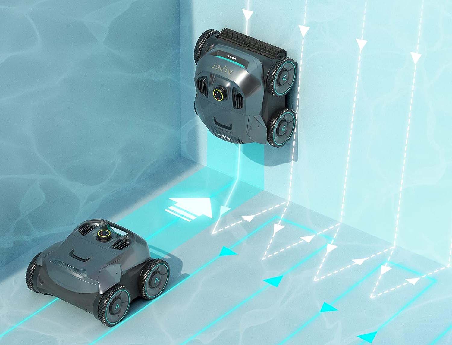 Gráfico con limpiafondos de piscina con representación de diversos movimientos