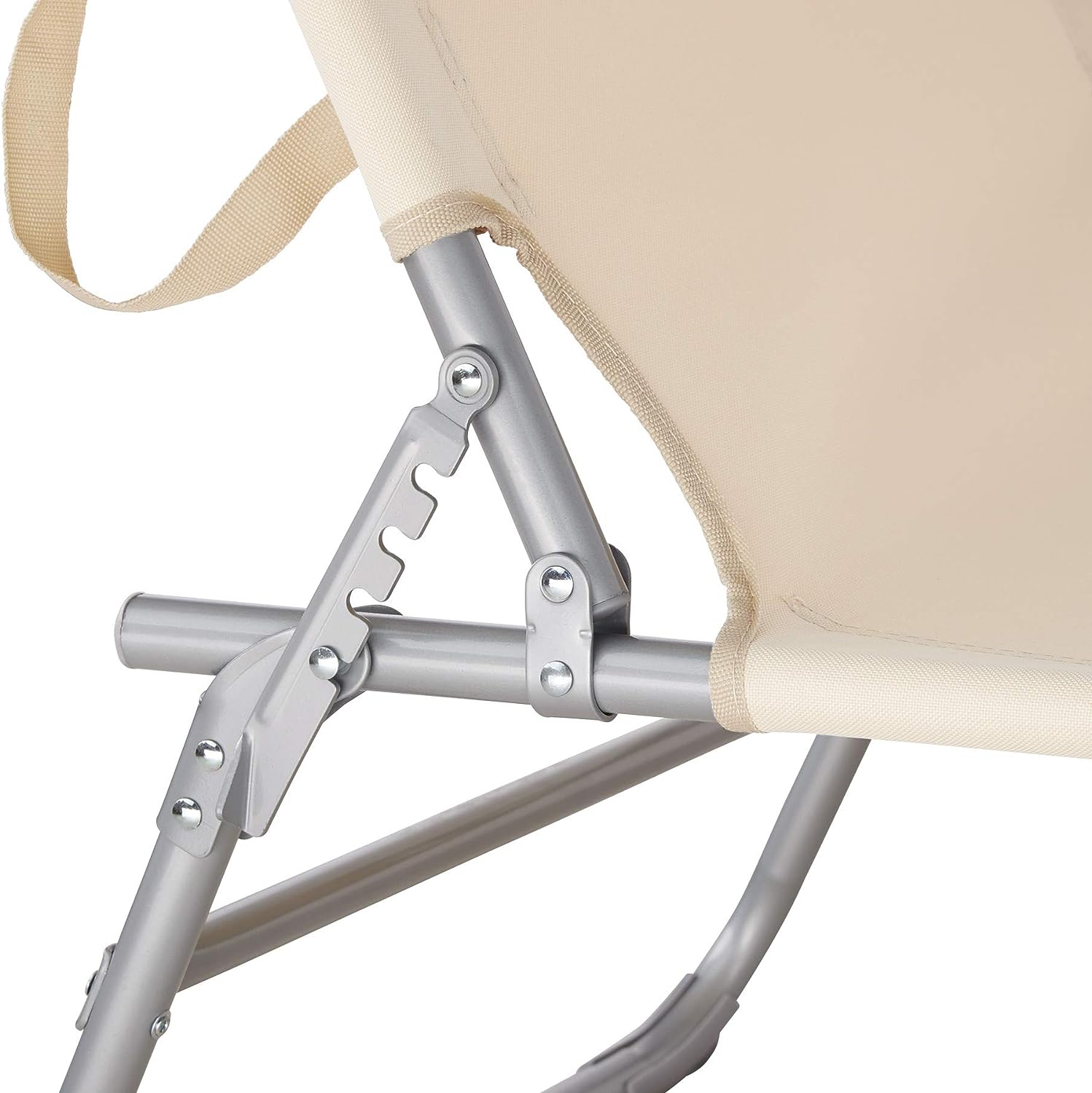 Detalle del mecanismo reclinable de la tumbona de Playa con Parasol, Respaldo Ajustable 4 Posiciones, Reposacabezas Extraíble, Exterior Piscina Terraza | 800773 TecTake