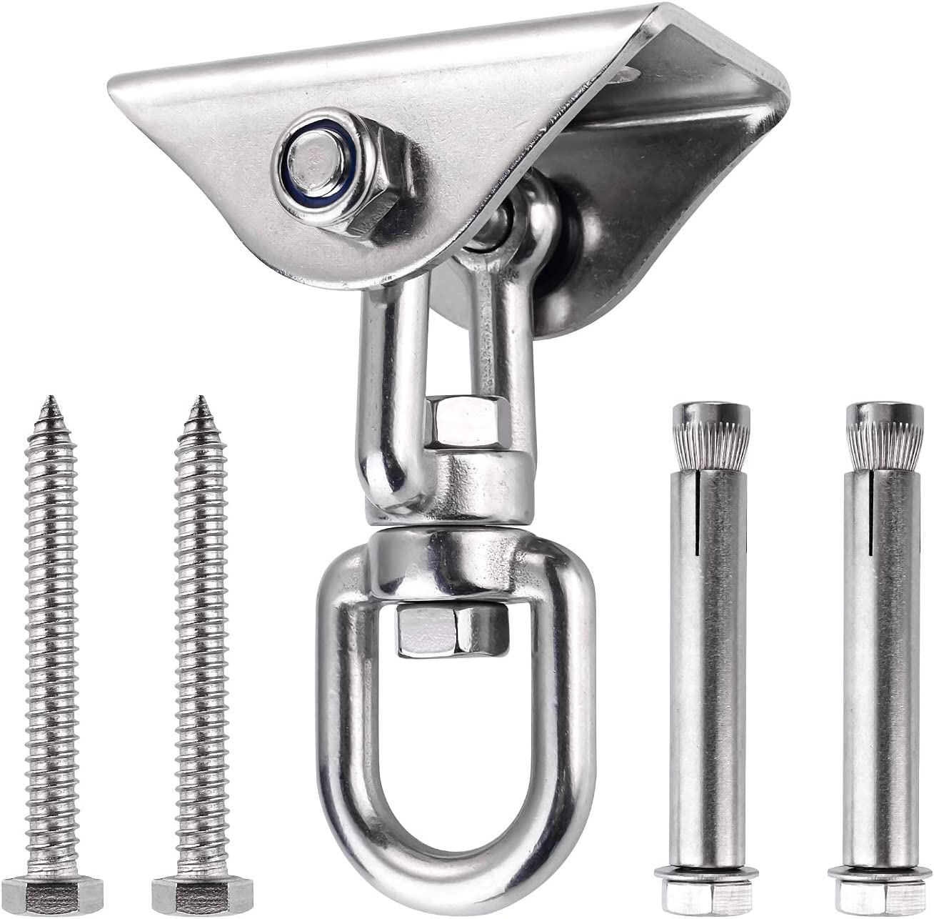 Ganchos de Techo hasta 500 Kg, SUS304 Stainless Steel, 360° Rotación Anclaje de Techo, 4 Tornillos para Hormigón, Hamaca y Columpios. Ulikey