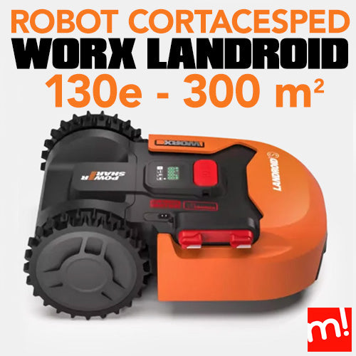 Vista de perfil del Robot Cortacésped Worx Landroid s300 wr130e hasta 300 m2. Control desde la APP por Wifi. S 300. WORX