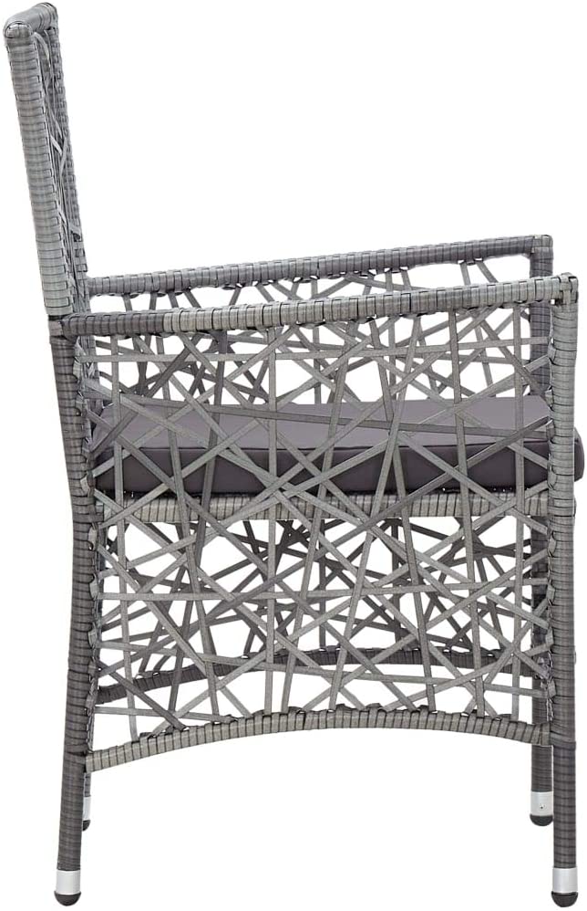 1 Sillón moderno de Jardín en Ratán Sintético Cojín Negro Gris Patio. vidaXL. Detalle de perfil