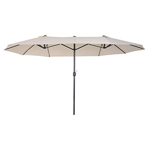 Parasol Doble con Tela de Poliéster, Protección UV 4,6x2,7x2,4m Beige. Outsunny