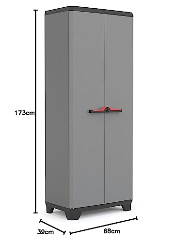 Armario Escobero Keter Stilo | 3 Baldas Regulables, Tiradores Rojos | 68x39x173 cm