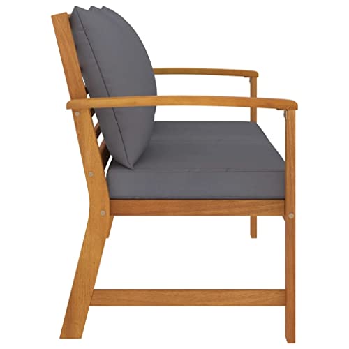 Vista de perfil del Decorativo Banco de jardín de 120 cm con Cojines color Gris y Madera de Acacia Maciza. VidaXL