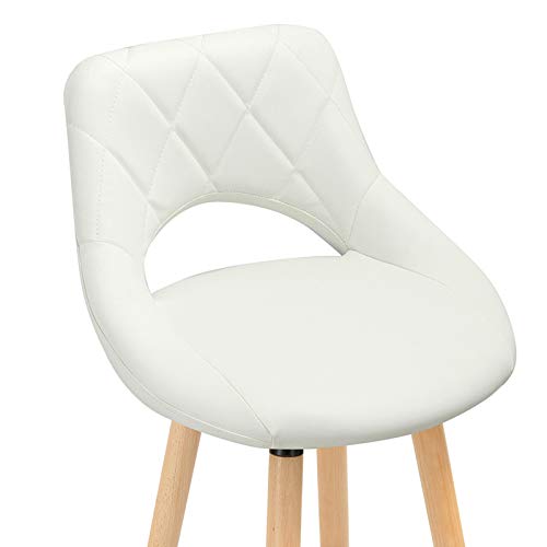 2 Taburetes Altos de Bar de Diseño con Respaldo para Cocina, estructura de Madera Maciza y tapicería Imitación de Cuero Detalle del asiento. BH111ws-2. Woltu