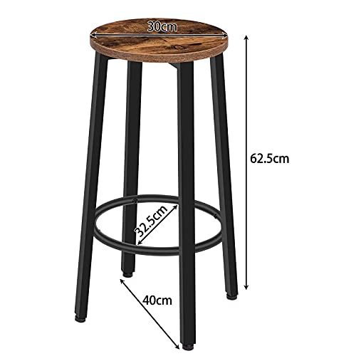 Medidas de Juego de 2 Taburetes de Bar Redondos, Estilo Industrial, 30 x 62.5 cm (Diá. x Alto), Estructura Metálica, Patas Ajustables y Fácil Montaje EBF02BY01. HOOBRO