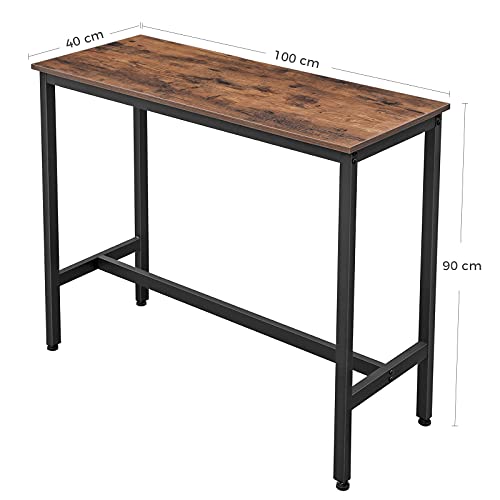 Mesa Alta de Bar o Cocina Más Vendida. Estrecha con estructura de Metal Robusto Rectangular, 100 x 40 x 90 cm, Diseño Industrial Rústico, Marrón y Negro. Medidas. LBT10X. VASAGLE
