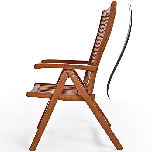 Silla de perfil del conjunto de Mesa y 6 Sillas de Jardín en Madera de Eucalipto Mesa Extensible 2m Sillas Plegables Reclinables. CASARIA