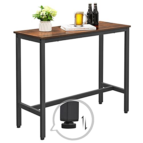 Mesa Alta de Bar o Cocina Más Vendida. Estrecha con estructura de Metal Robusto Rectangular, 100 x 40 x 90 cm, Diseño Industrial Rústico, Marrón y Negro. Detalle Pata ajustable en altura. LBT10X. VASAGLE