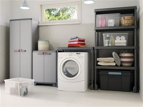 Armario Escobero Keter Stilo | 3 Baldas Regulables, Tiradores Rojos | 68x39x173 cm