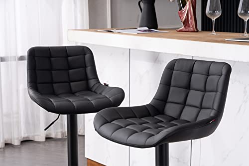 2 Taburetes de Bar Tapizado en Piel para Cocina con Respaldo Ajustable en Altura y Giratorio en color Negro. Detalle respaldos. YOUTASTE