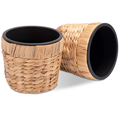 Maceta redonda trenzada para plantas fabricada con fibras marinas por Decorasian