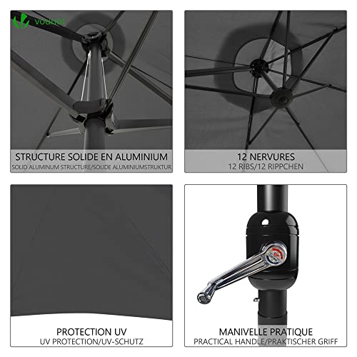 Detalles de la Sombrilla Parasol Rectangular para Piscina, Mercado o Patio Exterior, 460 x 270 cm, Protección Solar UV50+, Doble Gris. VOUNOT