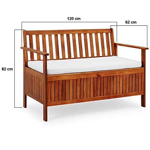 Banco de Exterior de Madera de Acacia con Almacenaje 120x62x82cm. Medidas. Casaria