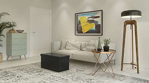 Ambiente de salón con reposapies de Otomana Puff de Almacenaje de 80 litros y carga hasta 300 kg. Elaborado en PVC negro acolchado ideal en sala de estar, dormitorio o entrada. LSF105 de Songmics