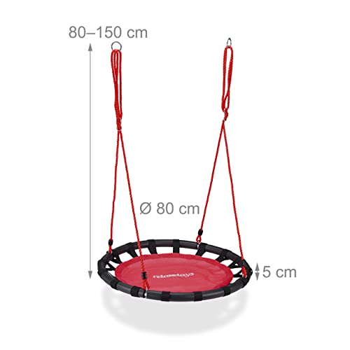 Medidas del Columpio tipo Nido para Jardín con Altura Ajustable para Niños y Adultos, hasta 100 kg, Rojo, ø 80 cm. Relaxdays