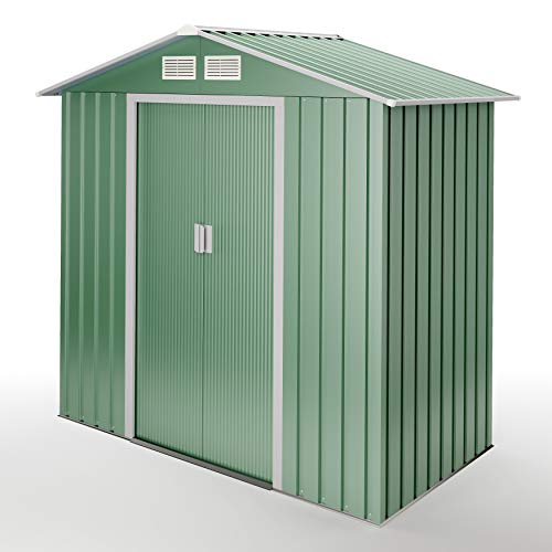 Caseta de jardín metálica Verde 2,2 m2. 194x110x188cm. Garantía 10 años. Vista general. Light Green de Wasabi