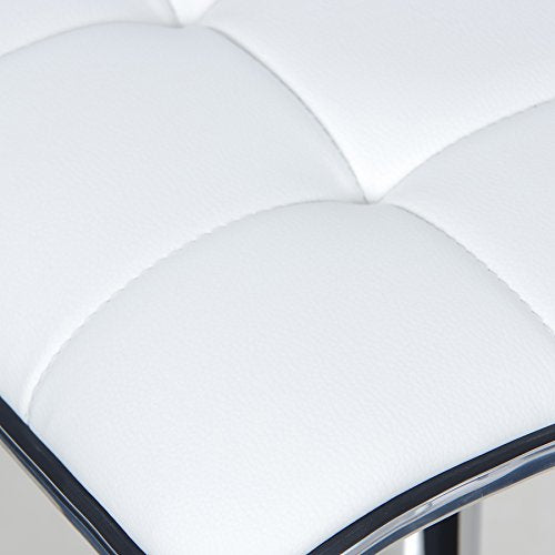2X Taburetes blancos altos modernos Tapizada de Cuero Sintético Regulable en Altura Giratorios. Detalle tapizado y acolchado. BH28ws-2. WOLTU