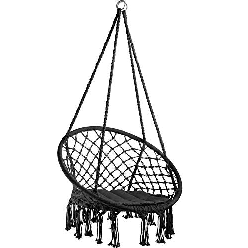 Silla Colgante con Cojín, Estructura de Acero, Ideal para Jardín Exterior Terraza Color Negro | No. 403115. TecTake