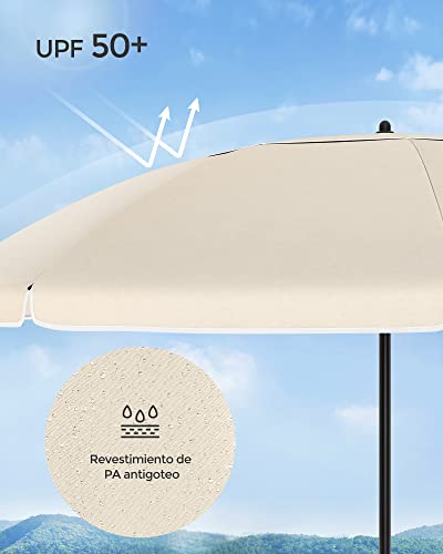 Protección solar hasta 50+ de la Sombrilla de playa plegable 160 cm, UPF 50+, Inclinación Bidireccional de 30°, Altura Ajustable, con Bolsa de Transporte, también para Balcón Jardín Terraza, sin Base, color Beige GPU60WTV1 - SONGMICS