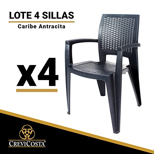 Lote 4 SILLAS Caribe Resina color Antracita GRAN OFERTA!, 85x54x44 cm. CREVICOSTA