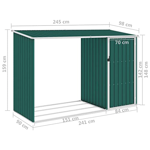 Caseta Cobertizo con leñero para Patio o Jardín para Almacenamiento de Leña, Herramientas o aperos para el huerto. Acero Galvanizado Color Verde. VidaXL