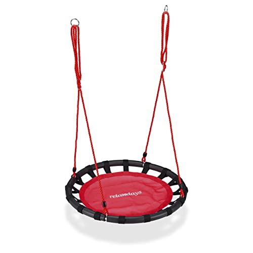 Columpio tipo Nido para Jardín con Altura Ajustable para Niños y Adultos, hasta 100 kg, Rojo, ø 80 cm. Relaxdays