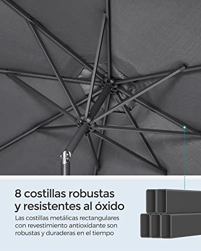 Sombrilla de Jardín 270 cm UPF 50+ Inclinación de 30° en dos Direcciones Manivela, para Patio sin Base, Gris GPU27GY - SONGMICS