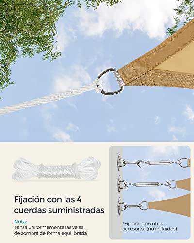 Vela de Sombra de 3x4 m, Impermeable con Columna de Agua de 665 mm, Protección Solar, Protección UV 93%, Terraza, Jardín, Balcón, Rectangular, Cuerdas de 2 m, Amarillo Arena GSH34EY. SONGMICS