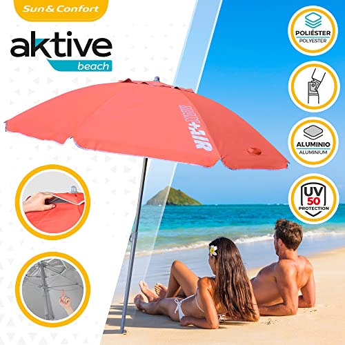 Características de la Sombrilla de playa Grande Antiviento Ultrarresistente, Mástil inclinable, Incluye bolsa de almacenamiento con asa de transporte, Sombrilla playa grande color coral. 62245 - AKTIVE
