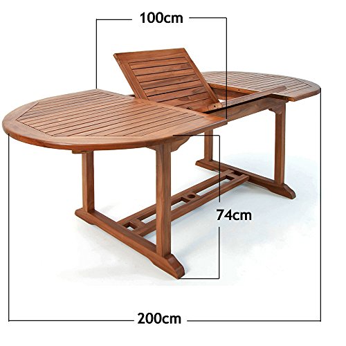 Medidas de la mesa del conjunto de Mesa y 6 Sillas de Jardín en Madera de Eucalipto Mesa Extensible 2m Sillas Plegables Reclinables. CASARIA