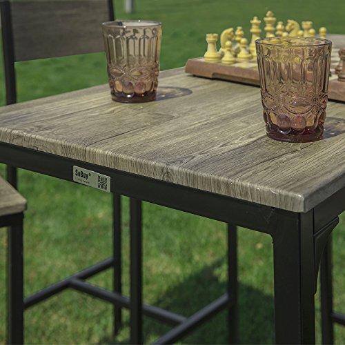 Mesa Alta de Bar y 4 Taburetes con Respaldos Estilo Industrial,ES (Madera).Detalle de mesa. OGT14-N. SoBuy