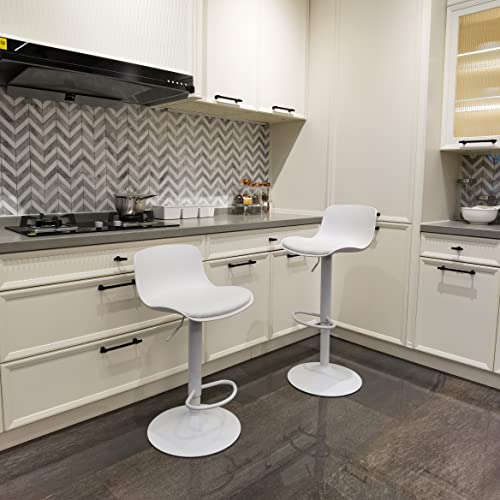 2 Taburetes de Bar con Altura Ajustable y rotación de 360°, diseño Moderno y ergonómico para Bar o Cocina, Blanco. Vista en bonita cocina. Younike