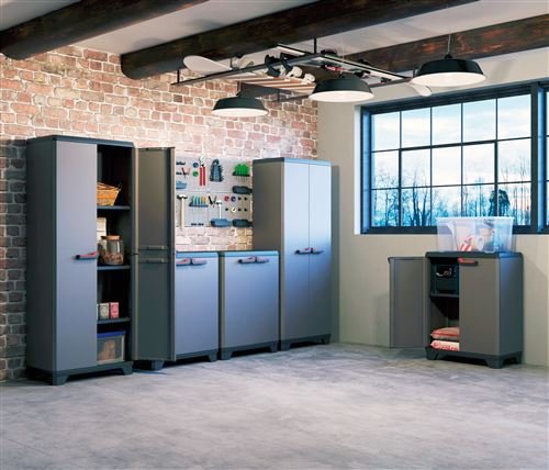 Armario Escobero Keter Stilo | 3 Baldas Regulables, Tiradores Rojos | 68x39x173 cm