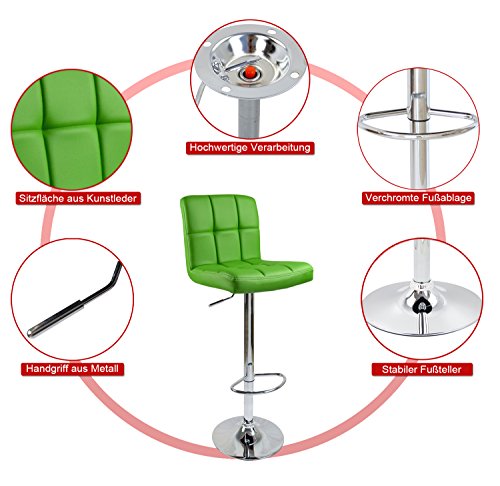 Características de Kit de 2 sillas de barra de cocina altas, tapizadas de Cuero Sintético Blanco Regulables en Altura y con Respaldo. BS9108. WOLTU